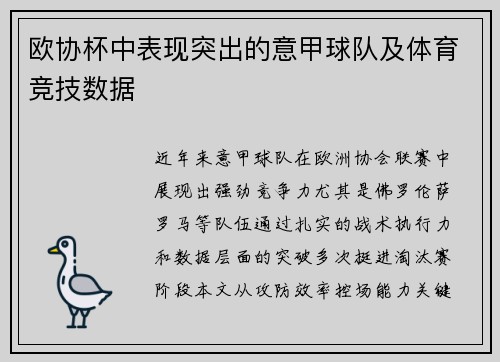 欧协杯中表现突出的意甲球队及体育竞技数据