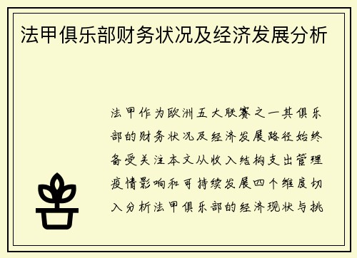 法甲俱乐部财务状况及经济发展分析